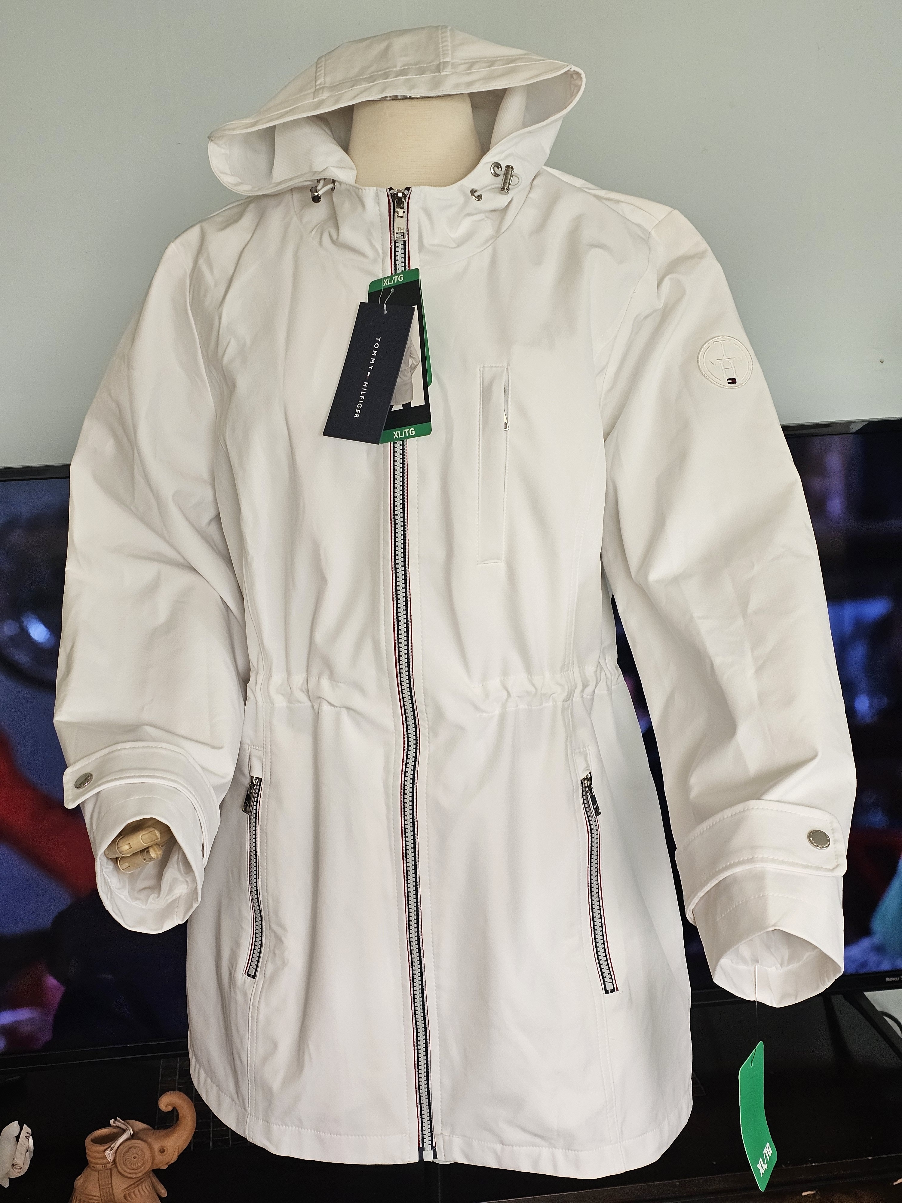 Tommy Hilfiger Unisex White Hooded Anorak Lightweight Jacket